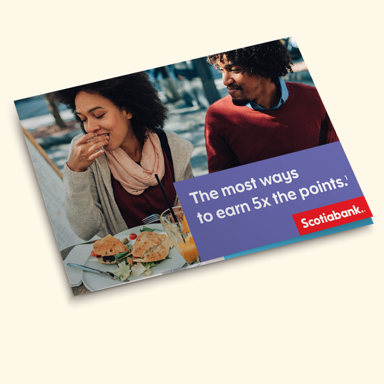 Front of Scotiabank credit card direct mail piece with smiling couple