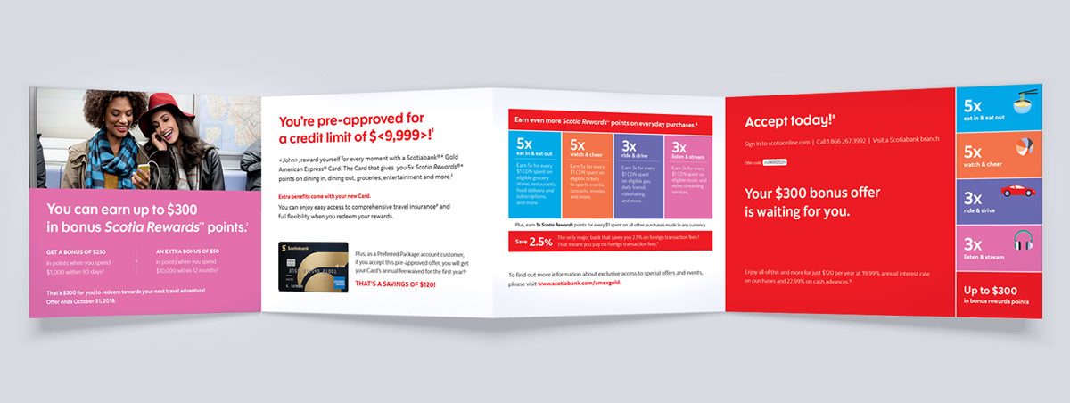 Direct Mail piece for Scotiabank AMEX pre-approval offer